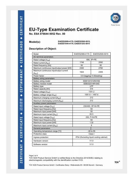 EU-Type 型式检验证书